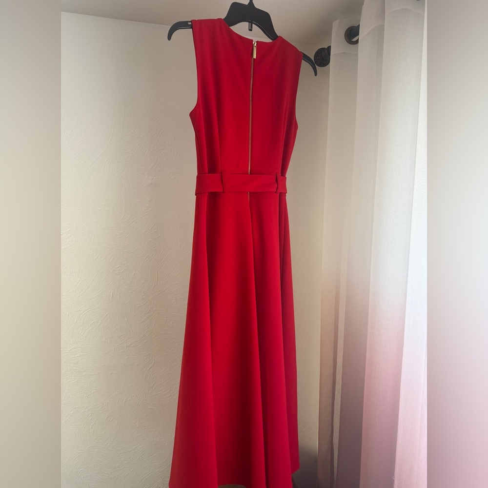 Calvin Klein Women's Fit & Flare Belted
A-Line Bright Red Midi Dress Size 2 - Picture 4 of 9